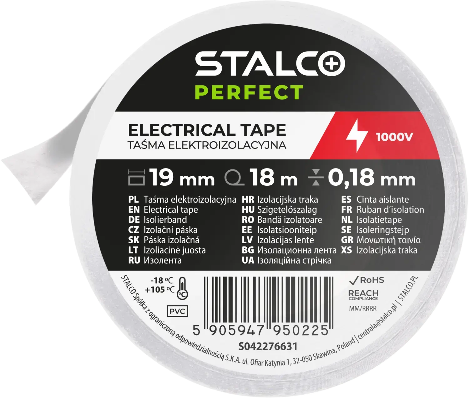 PVC Insulation Tape 0.18 mm x 19 mm x 18 m White STALCO PERFECT S042276631