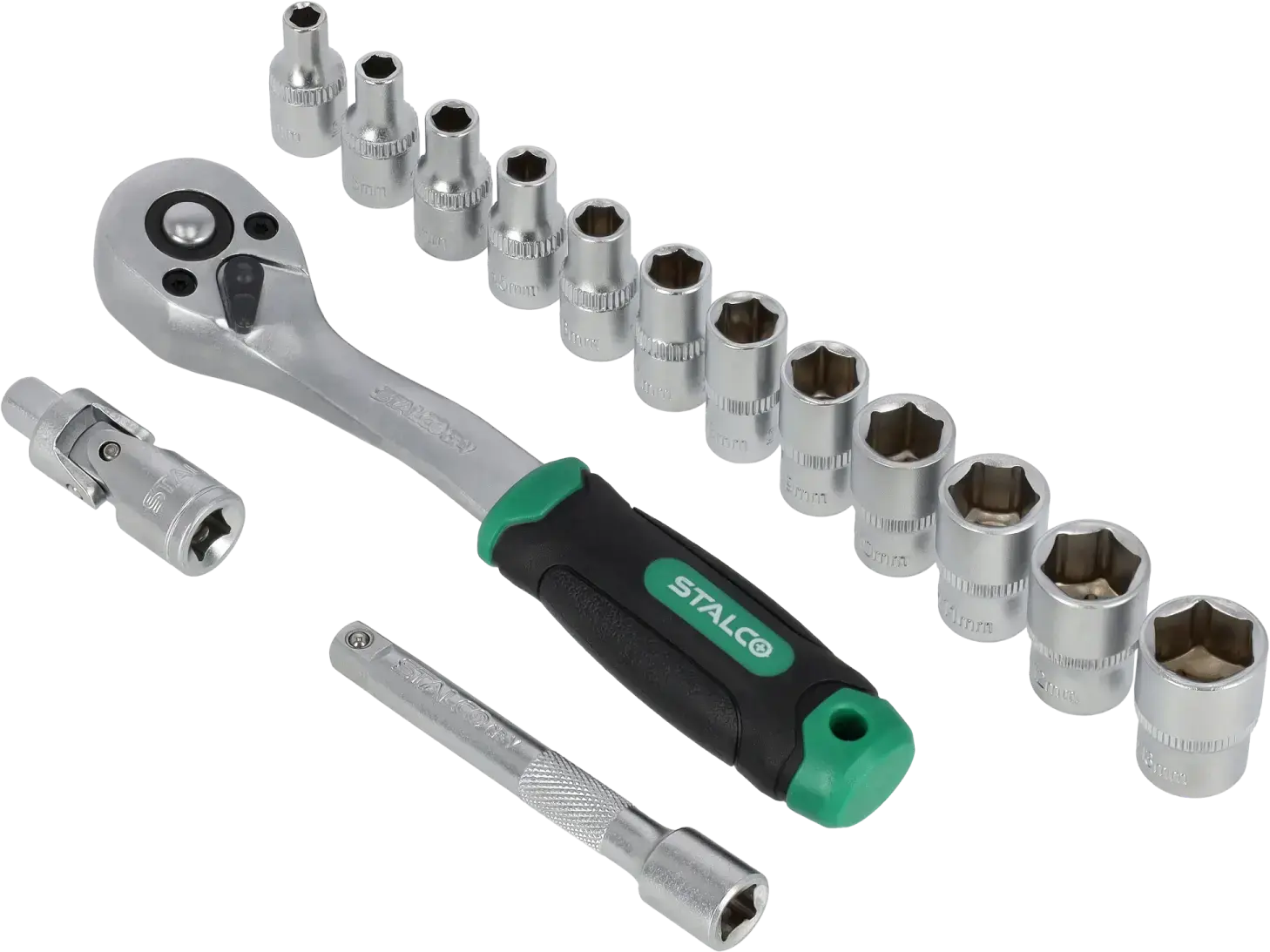 Sockets and ratchet on hanger 1/4 inch STALCO S-54003