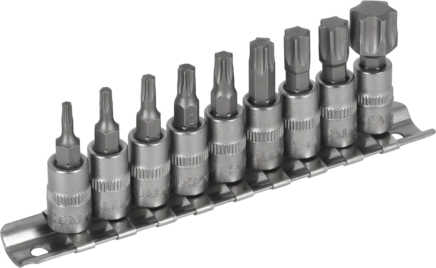 Bit socket set 1/4 inch on rail 9 pcs STALCO S-54019