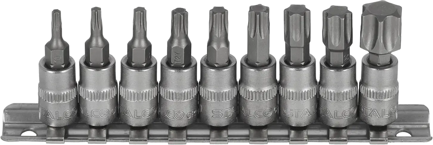 Bit socket set 1/4 inch on rail 9 pcs STALCO S-54019