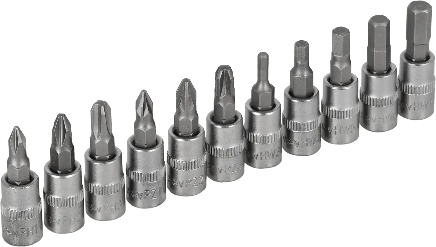 Bit socket set 1/4 inch on rail 11 pcs STALCO S-54021