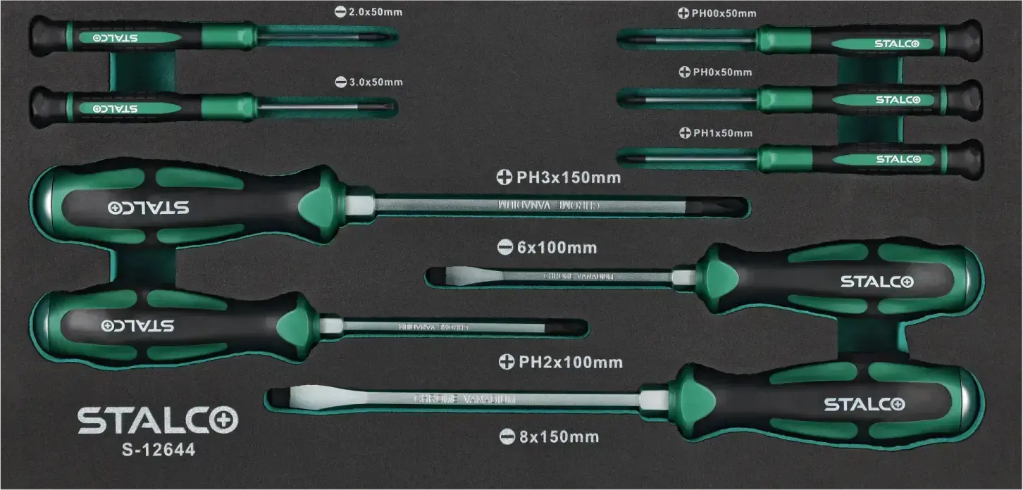Slag en precisie schroevendraaiers CrV set 9 delig EVA STALCO S-12644