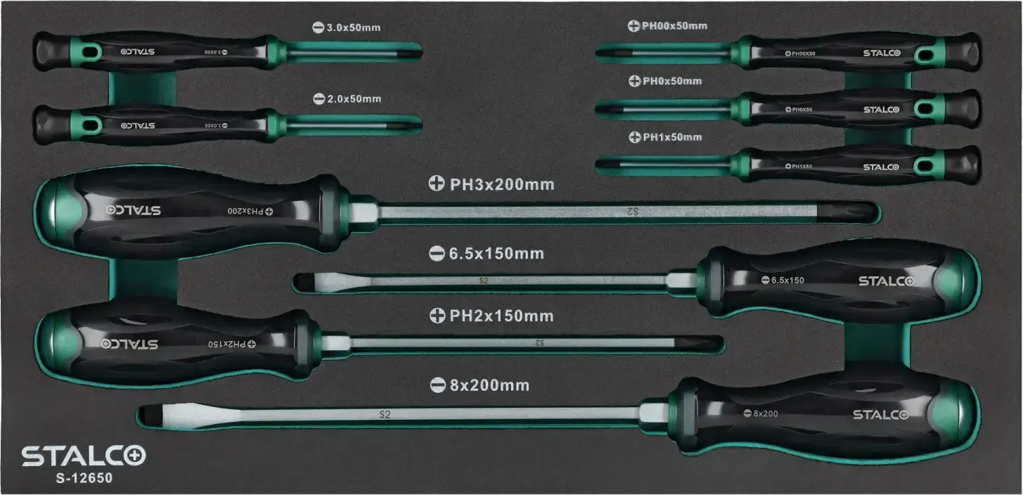Impact and precision screwdrivers S2 set 9 pcs STALCO S-12650