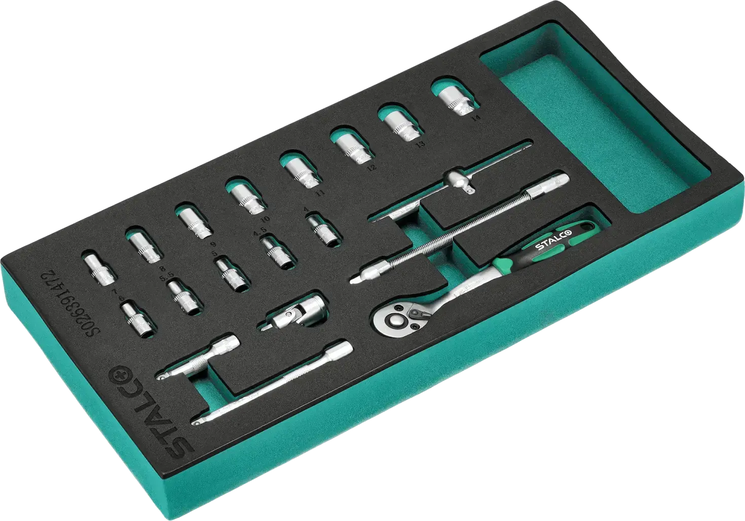 Socket wrench set 1/4 inch 4-14 mm 19 pcs 72T CrV EVA insert STALCO S026391472