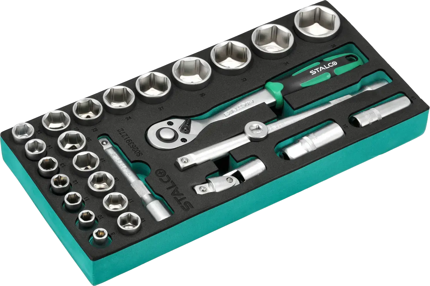 Socket wrench set 1/2 inch 8-36 mm 27 pcs 72T CrV EVA insert STALCO S026391272
