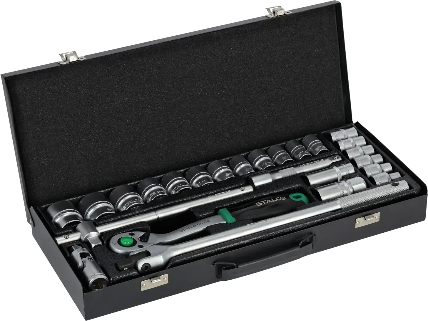 Socket wrench set 1/2 inch 25 pcs metal case ratchet 90T STALCO S011100025