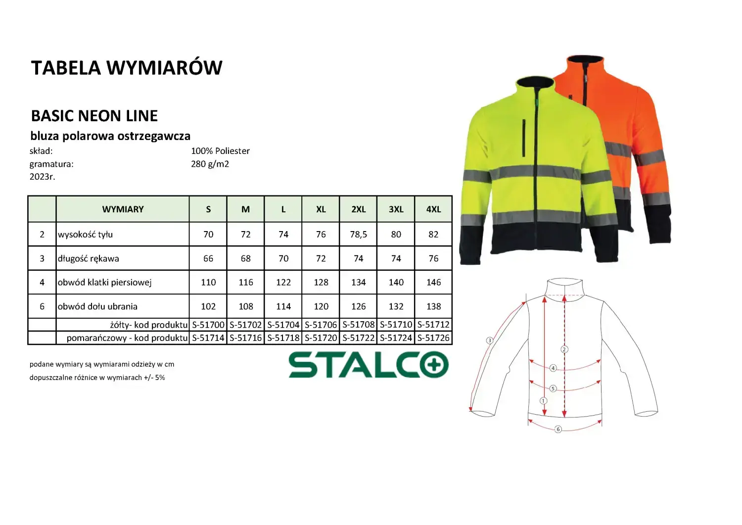 Men’s High-Visibility Fleece Jacket BASIC NEON LINE S Orange STALCO S-51714