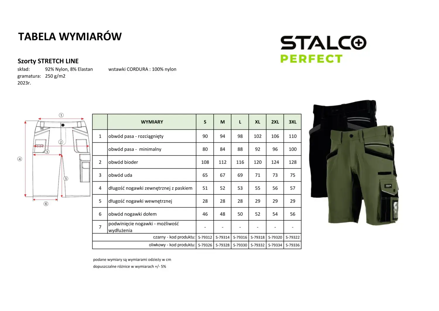 Work trousers shorts STRETCH LINE XL Olive STALCO PERFECT S-79332