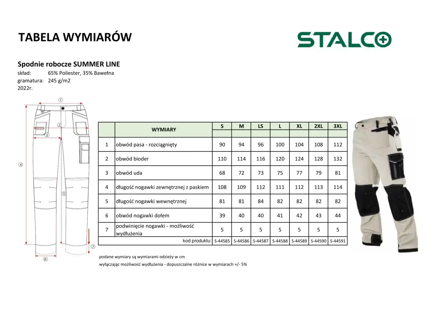 SUMMER LINE XL beige work trousers STALCO S090144589