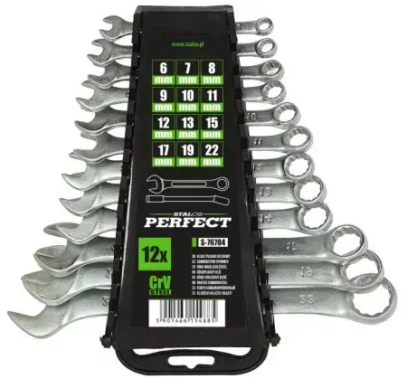 Polished combination wrenches 6 - 22 mm, 12 pcs STALCO PERFECT S-76784