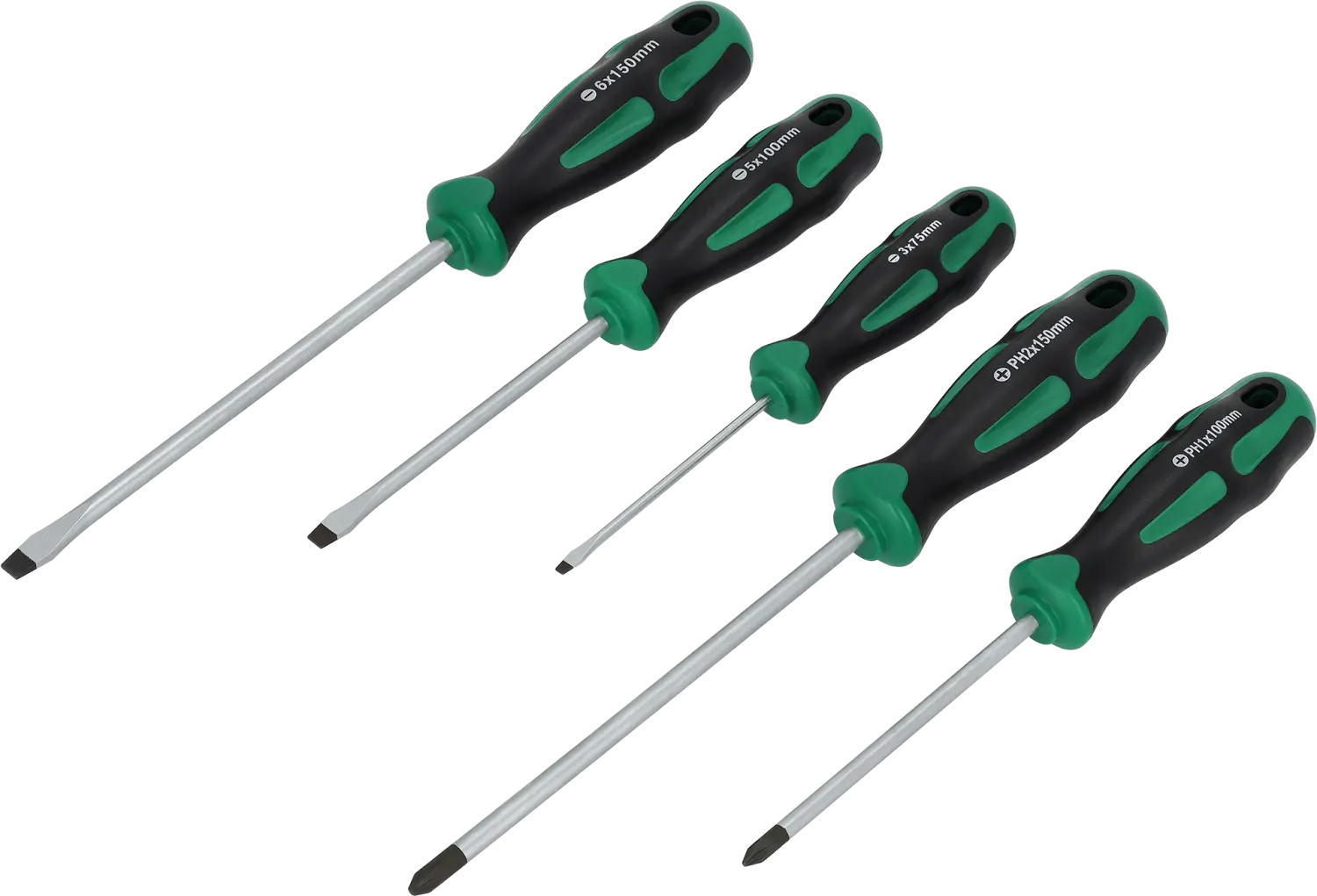 5 pcs Screwdriver Set CrV SL: 3, 5.5, 6.5 mm PH: 1x100, 2x150 mm STALCO S010812080 STALCO S010812080