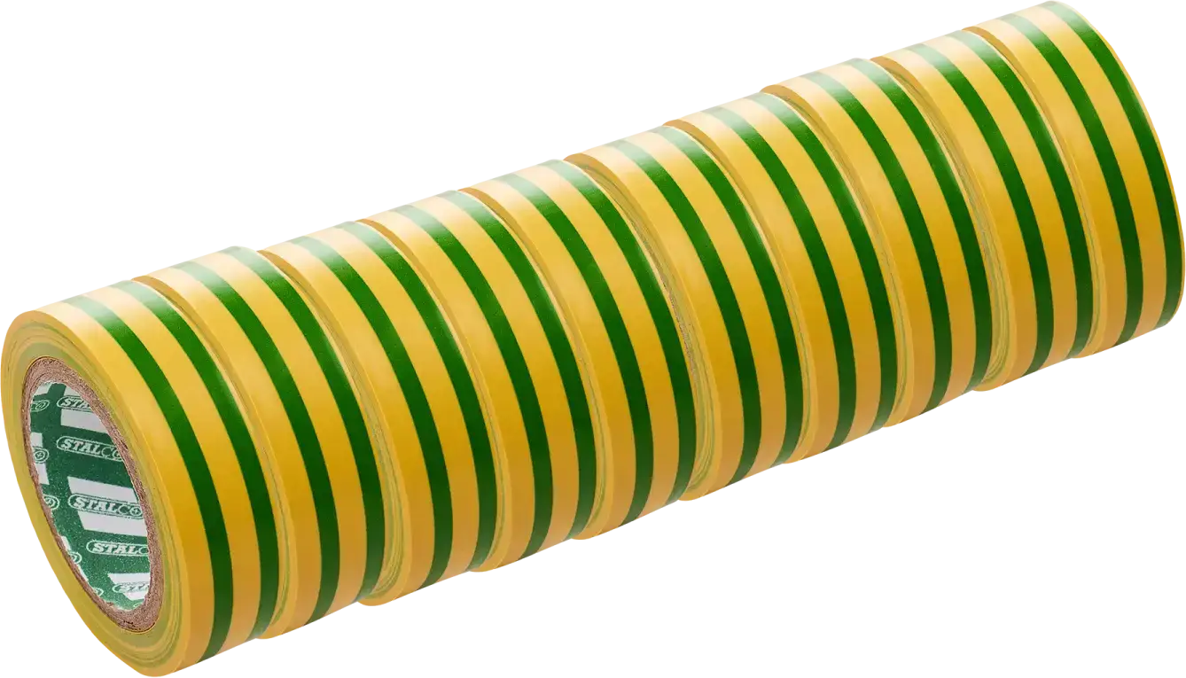 Insulation tape 15 mm x 10 m, yellow-green, pack of 10 pcs STALCO S-38635
