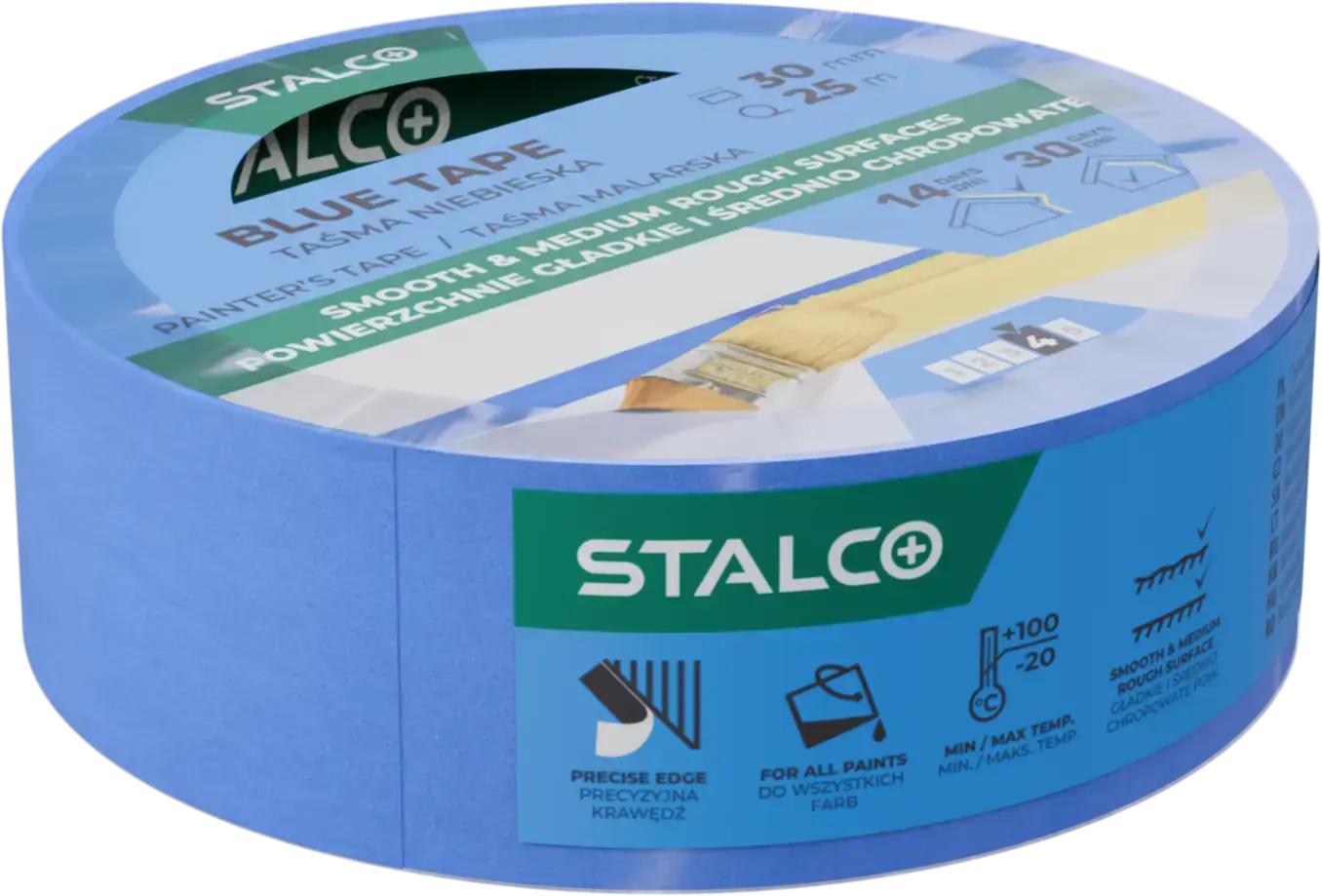 Blauwe schilderstape 30 mm x 25 m, blauw STALCO S042138531