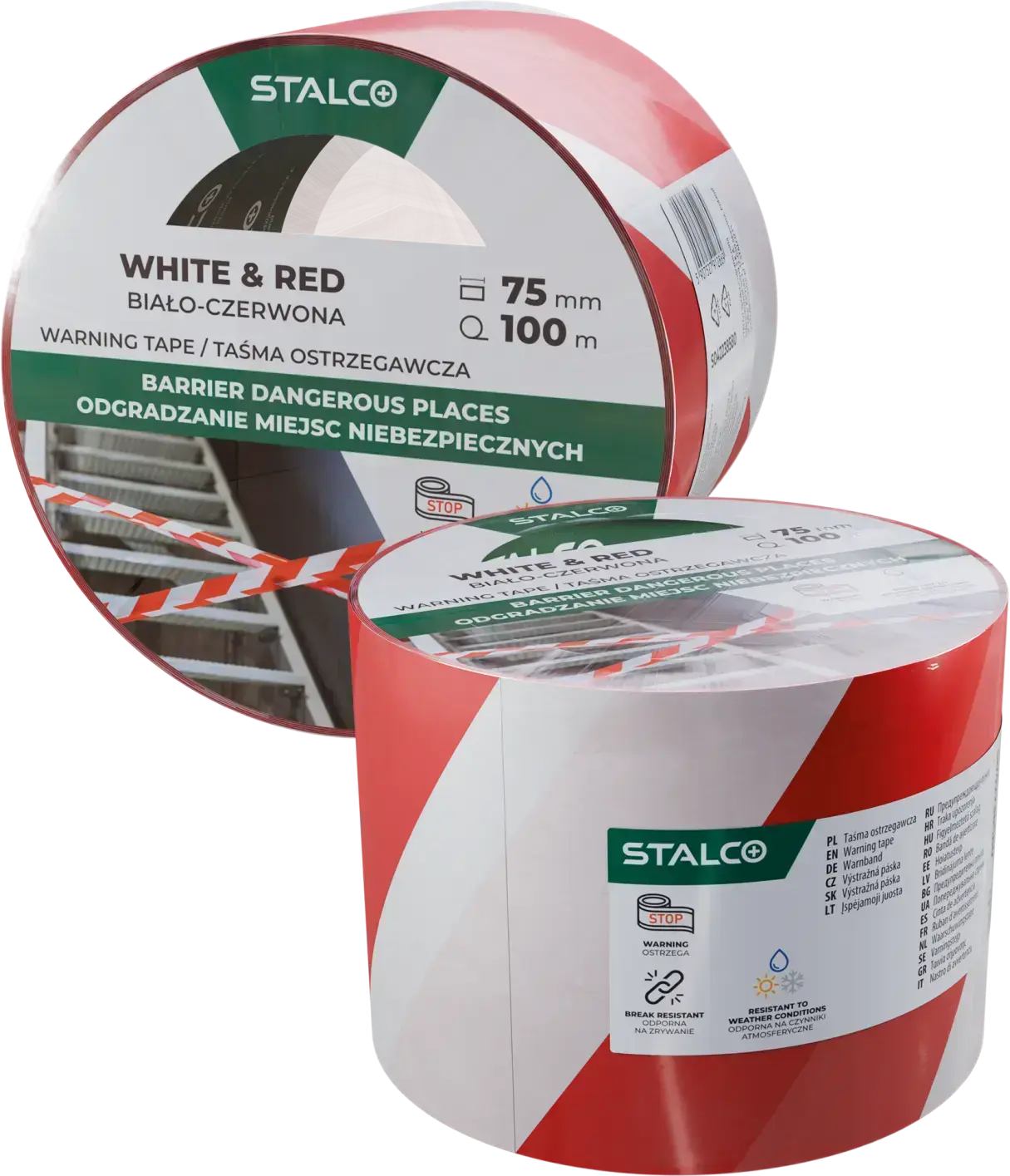 Warning tape white-red 75 mm x 100 m, white STALCO S042238580