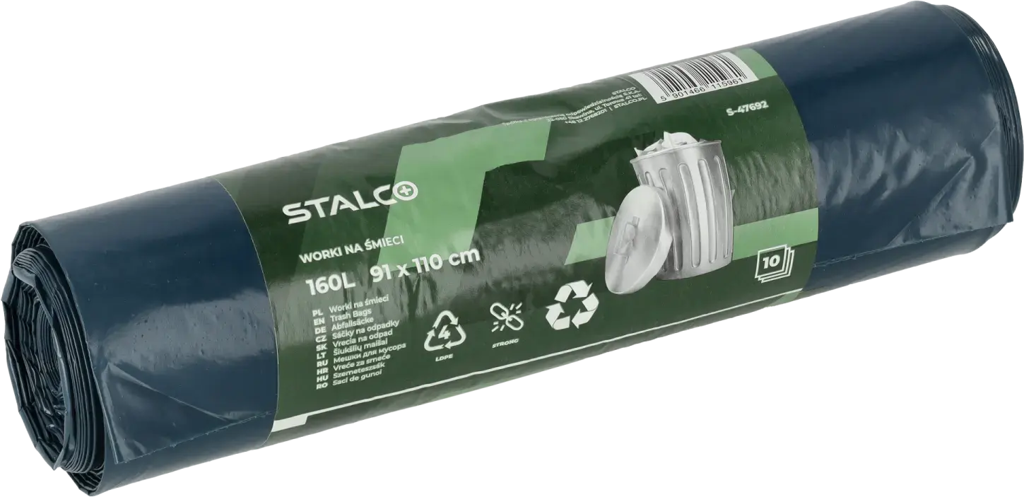 Garbage bags 160 L, 91 x 110 cm, pack of 10 pcs. STALCO S-47692