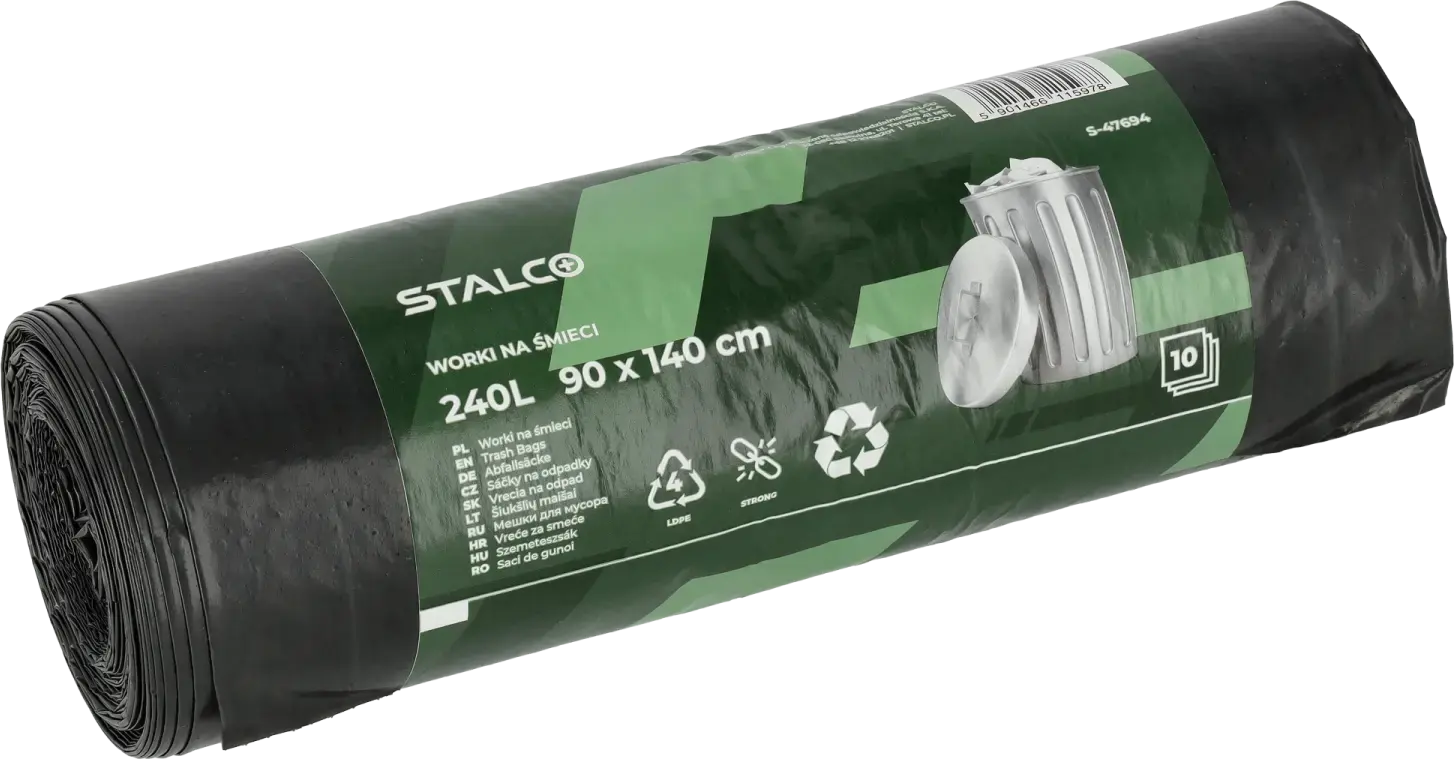 Garbage bags 240 L, 120 x 150 cm, pack of 10 pcs. STALCO S-47694