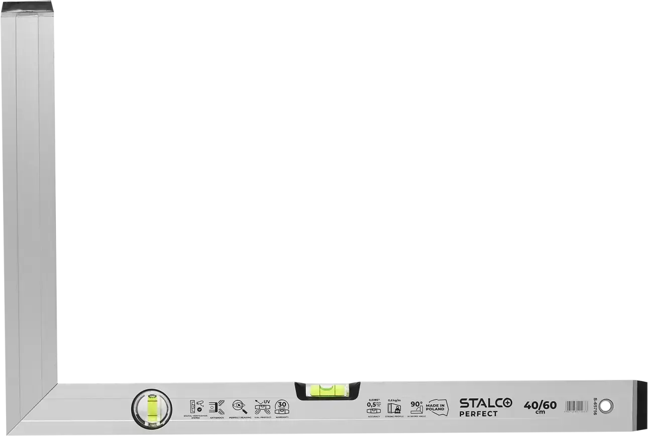 Carpenter’s square with level, horizontal & vertical 40 x 60 cm STALCO PERFECT S-65756
