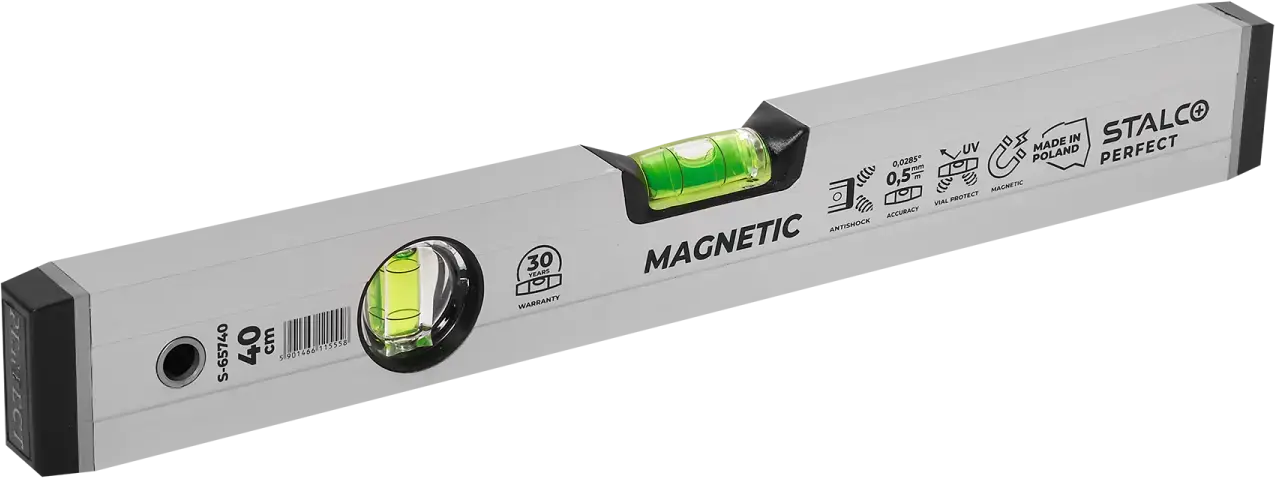 Geanodiseerde aluminium waterpas met magneet 40 cm STALCO PERFECT S-65740