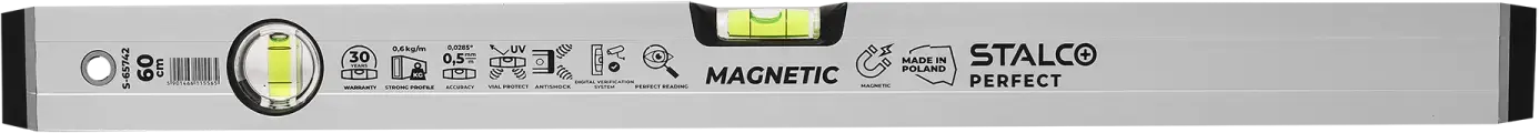 Geanodiseerde aluminium waterpas met magneet 60 cm STALCO PERFECT S-65742