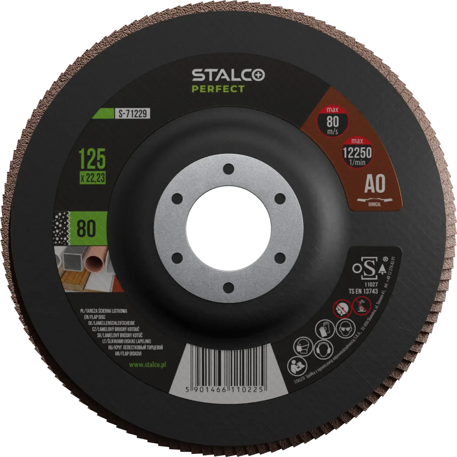 Alotex Flap Grinding Disc Ø 125 x 22,23 mm, G80, Electrocorundum STALCO PERFECT S-71229