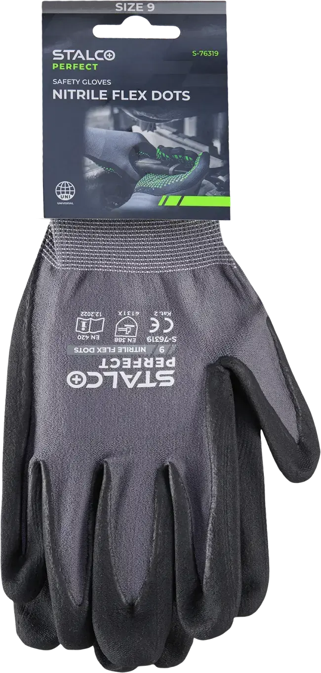 Nylon gloves NITRILE FLEX DOTS 9 STALCO PERFECT S-76319