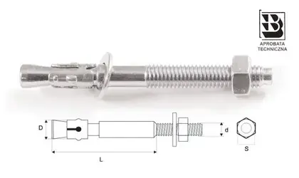 Type B steel anchor bolt Drilling diam. (mm) 8.0 Anchor ext. diam. (mm) 8x120 STALCO ŁSB - 8x120