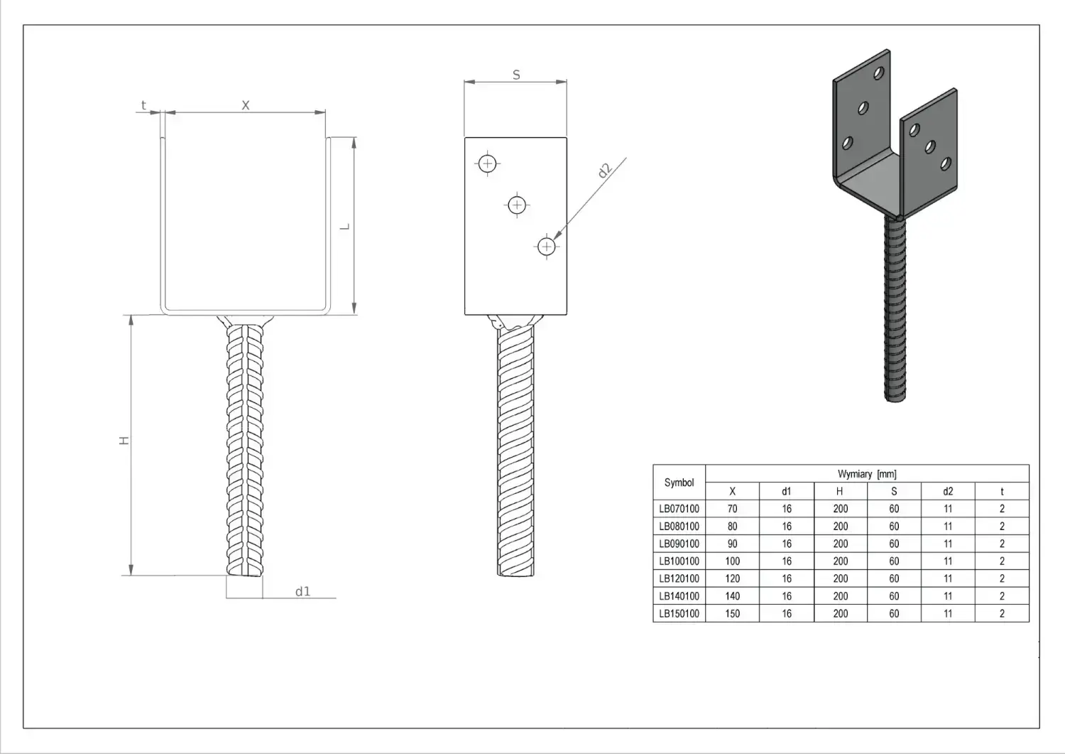 Beam connector LB 100x60x100mm; 200mm LB STALCO LB100100