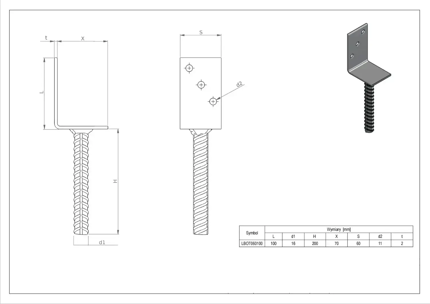 Beam connector LB LBOT - OPEN 60x100mm; 200mm LBOT – Open STALCO LBOT060100