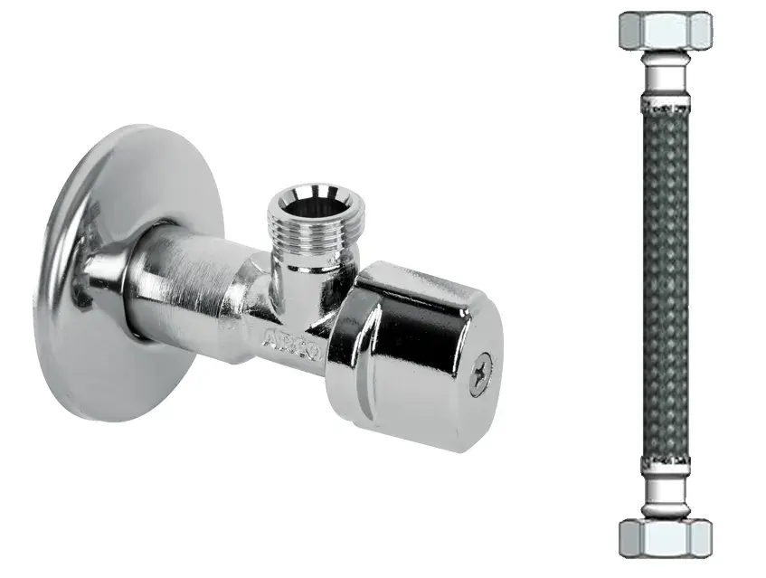 Angle valve + stainless steel flexible hose (set) 1/2" M x 1/2" F, 30 cm FV0025