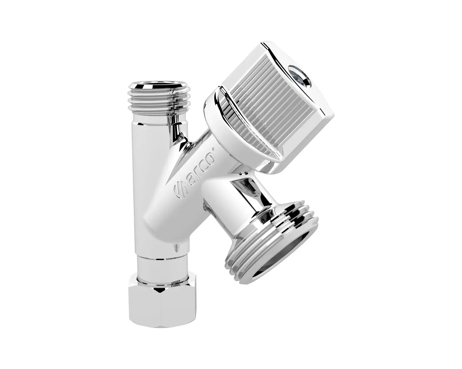 Washing machine valve with chrome ABS handle ConeKta 3/8" loose nut x 3/4" M x 3/8" M 280010