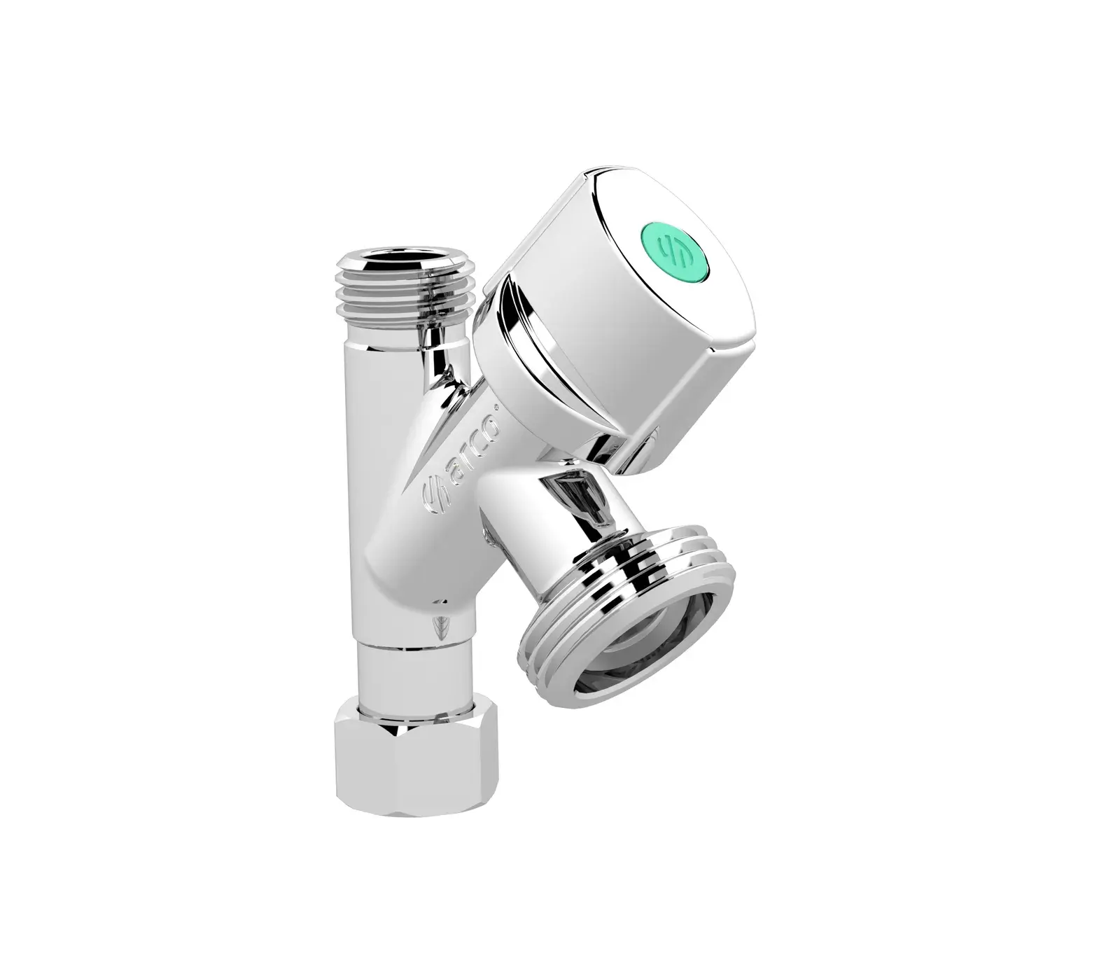 Washing machine valve with chrome metal handle ConeKta 3/8" loose nut x 3/4" M x 3/8" M 280015
