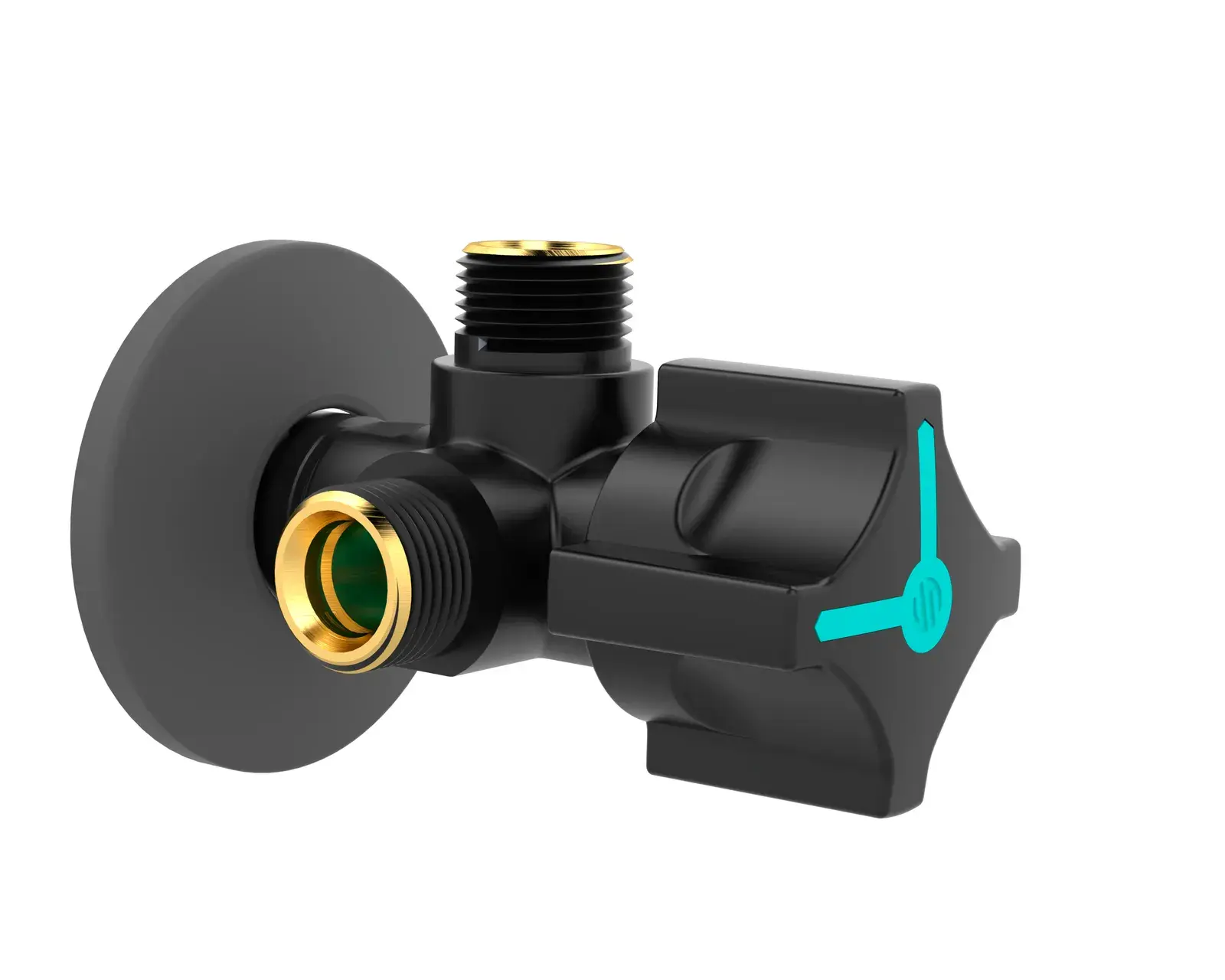 Angle valve with black handle A-80 Twin 1/2" M x 3/8" M x 3/8" M CQ4102BK
