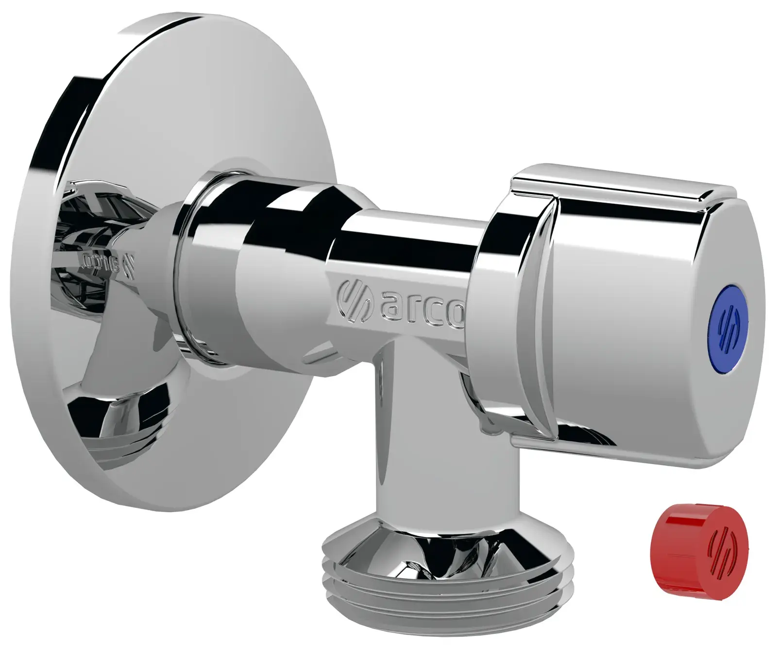 Polished chrome washing machine valve L-85 1/2" M x 3/4" M 728MN02