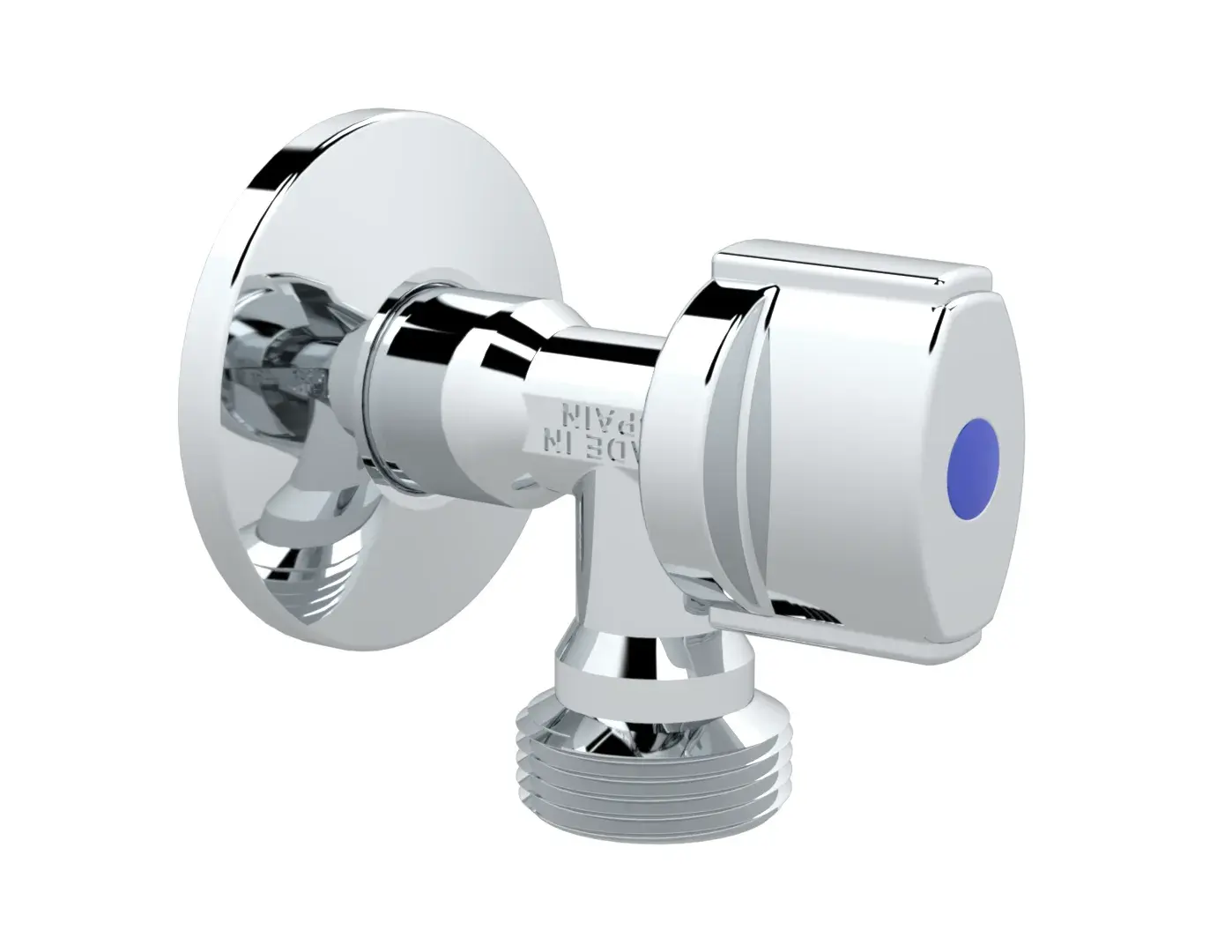 Polished chrome washing machine valve with check valve L-85 1/2" M x 3/4" M RT733