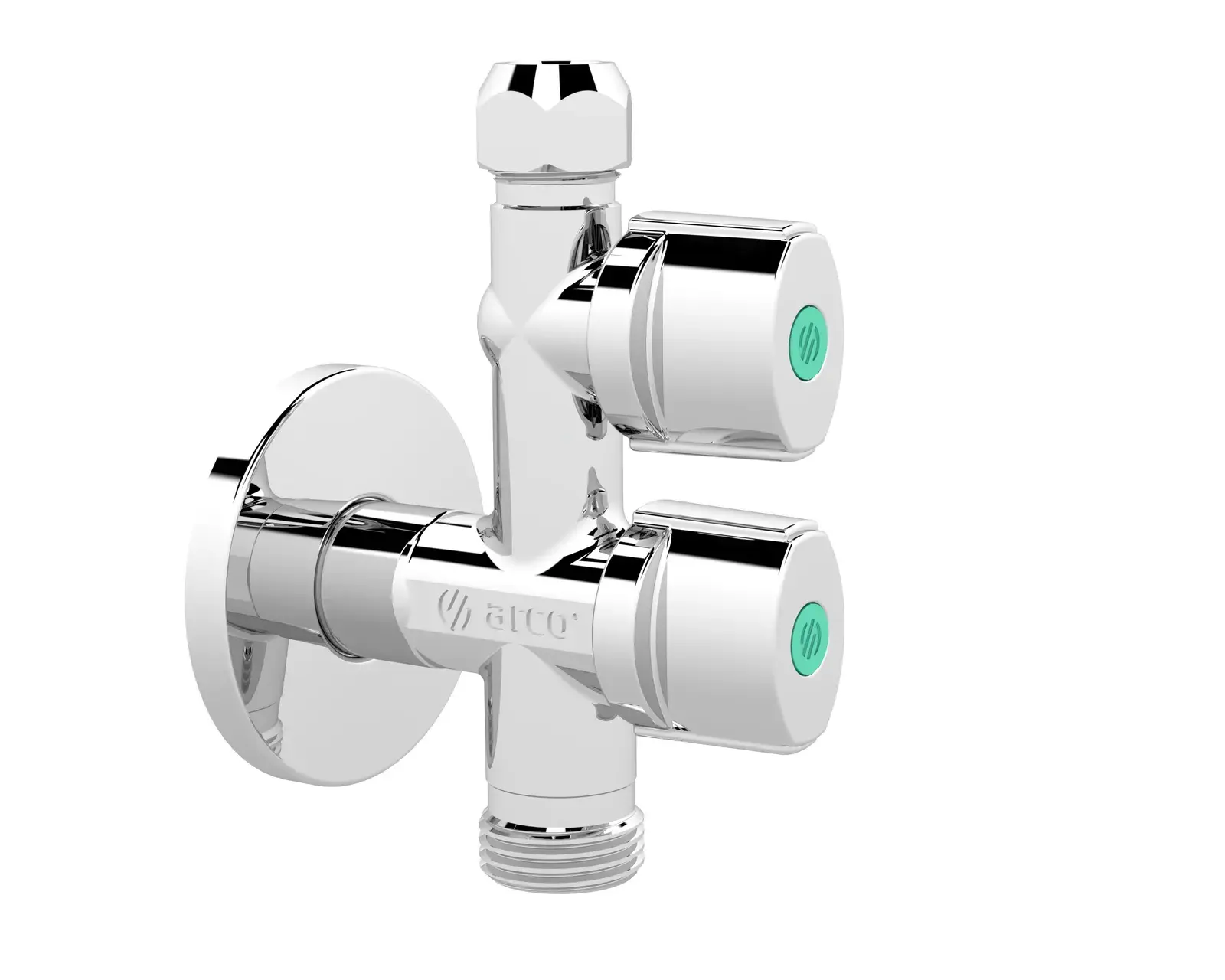 Polished chrome double angle valve A-80 Combi 1/2" M x 1/2" M x 3/8" x 10 mm COMB10MAC