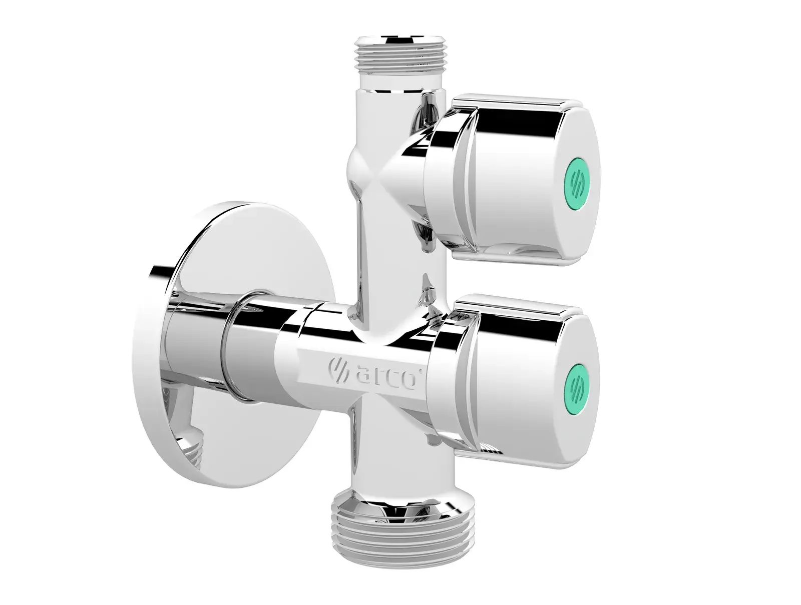 Polished chrome double washing machine valve Combi 1/2" M x 3/4" M x 3/8" M COMB5MAC01