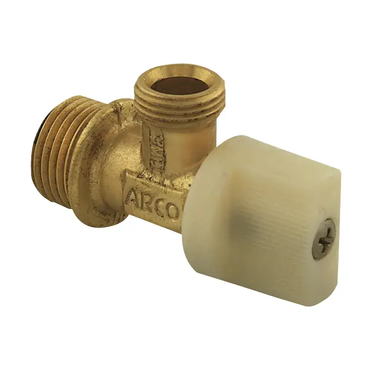 Brass-finish short angle valve A-80 1/2" M x 3/8" M K0791