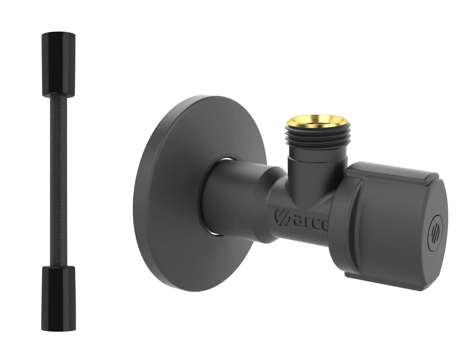 WC set: black angle valve + black flexible hose 1/2" M x 3/8" F, 30 cm FVL013
