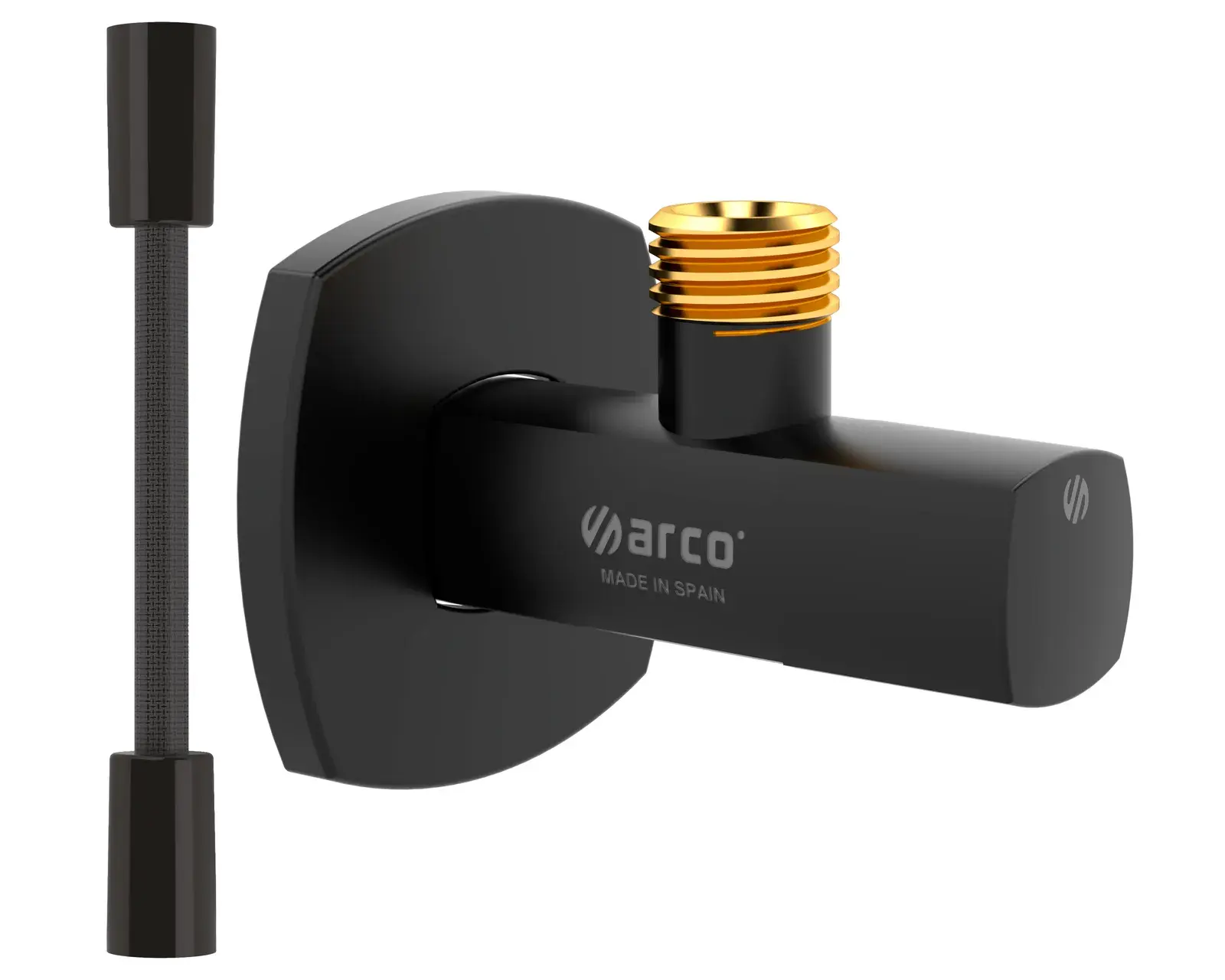 WC set: Lipstick angle valve + black flexible hose 1/2" M x 3/8" F, 30 cm FVL012