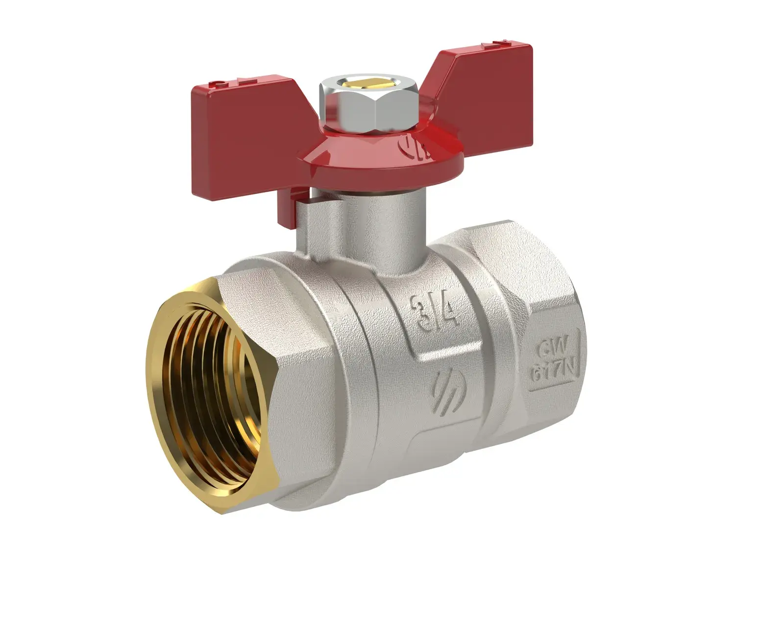 Ball valve with red butterfly handle Sena Ni-Free 1" F x 1" F 753105