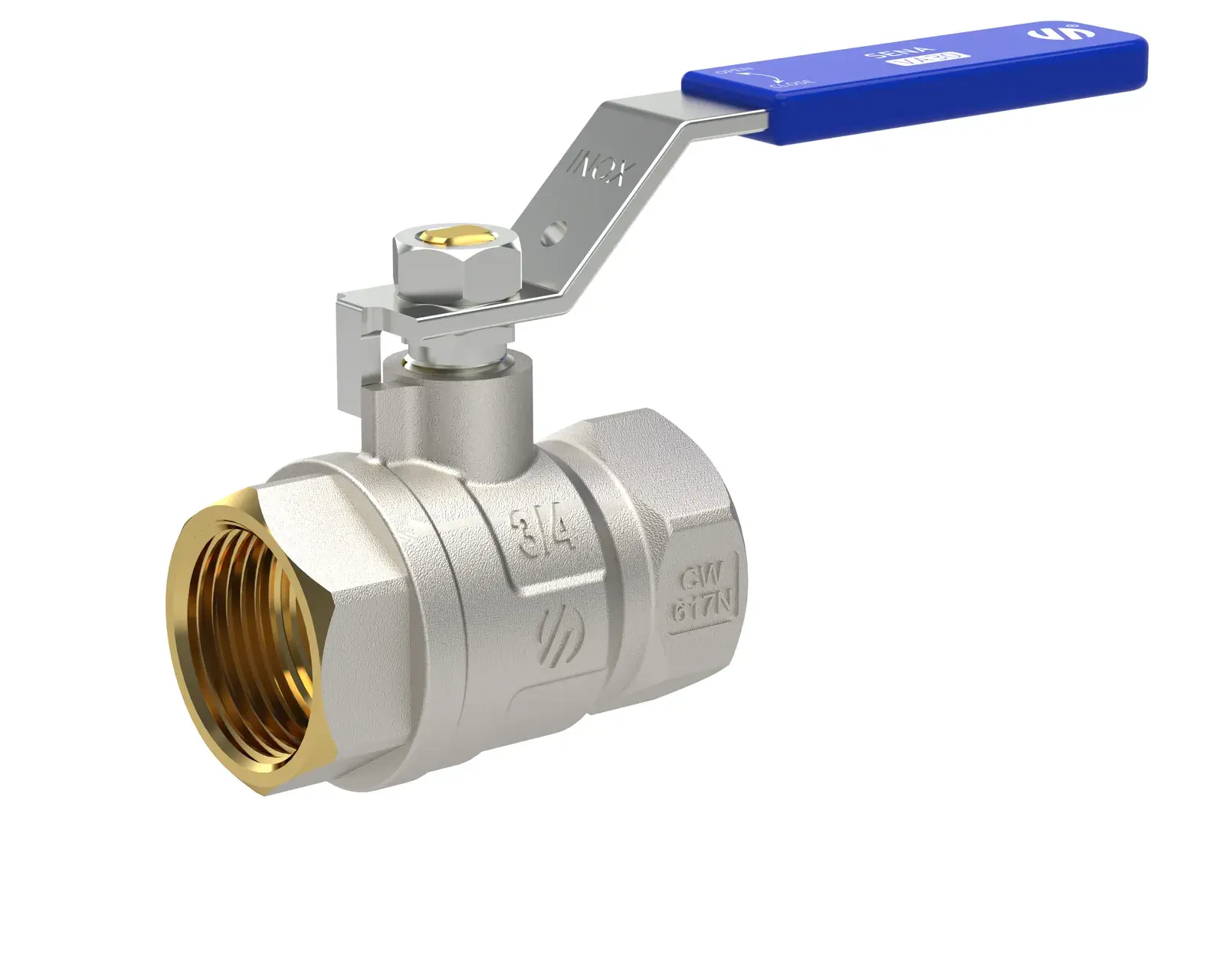 Ball valve with blue lever handle Sena Ni-Free 1" F x 1" F 750405