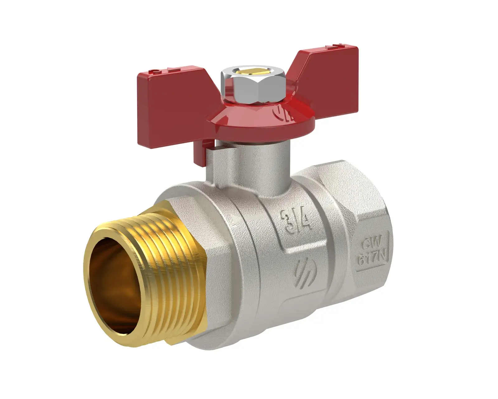 Ball valve with red butterfly handle Sena Ni-Free 1/2" M x 1/2" F 753603
