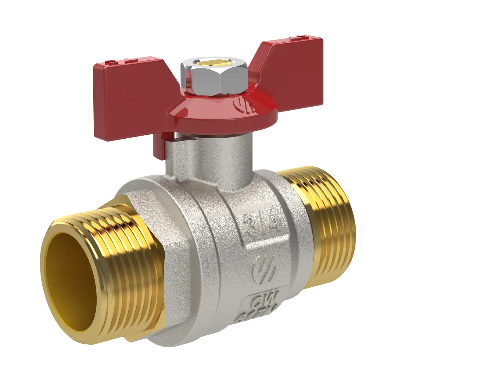 Ball valve with red butterfly handle Sena Ni-Free 1" M x 1" M 753905