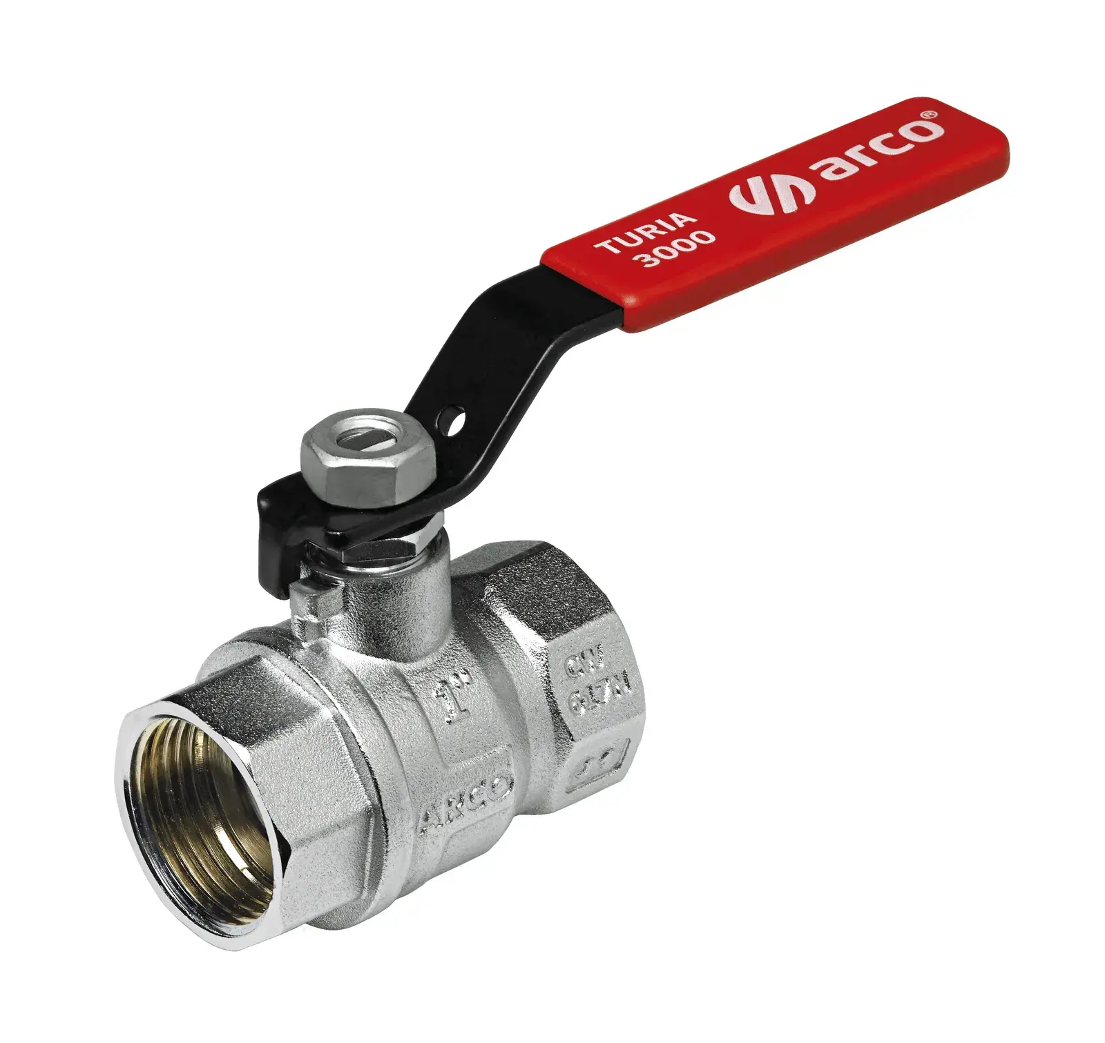 Ball valve with red lever handle Turia 3/8" F x 3/8" F 0120308