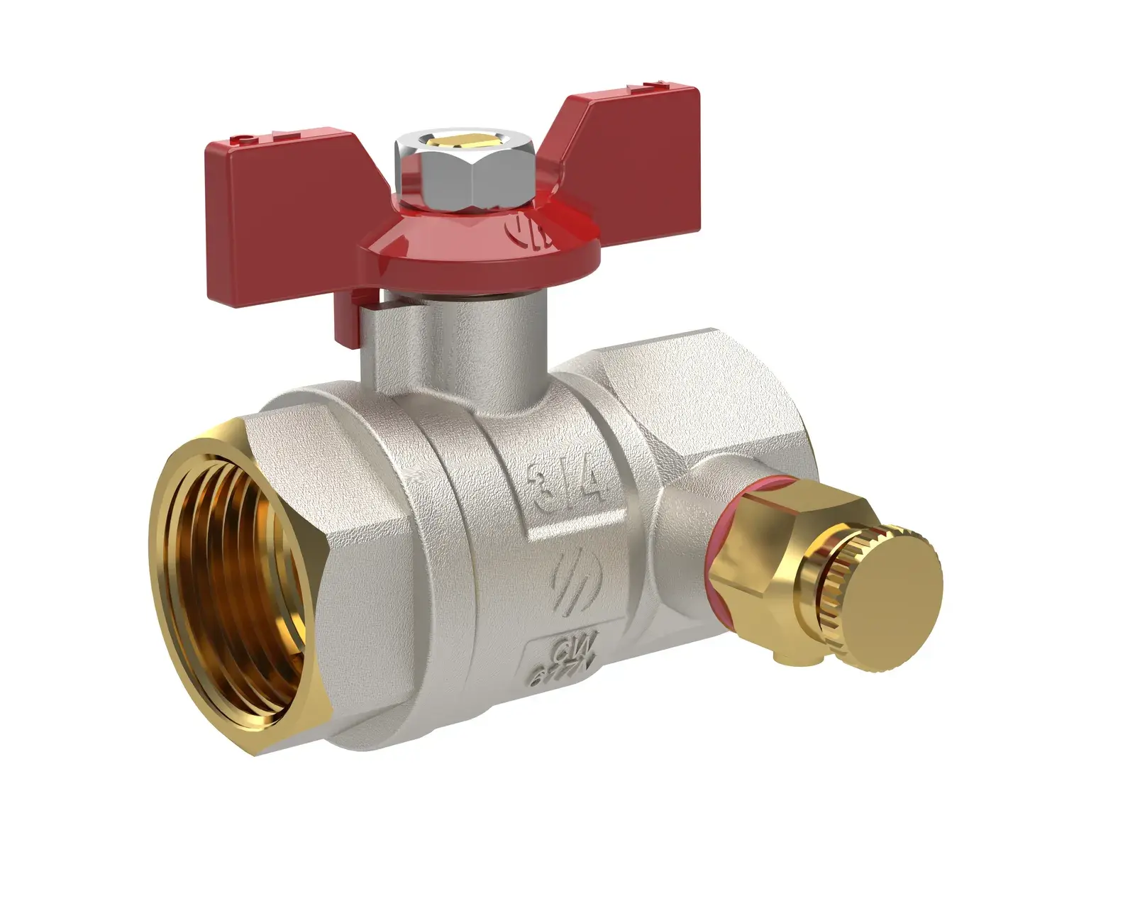 Ball valve with drainer and red butterfly handle Sena Ni-Free 3/4" F x 3/4" F 752204