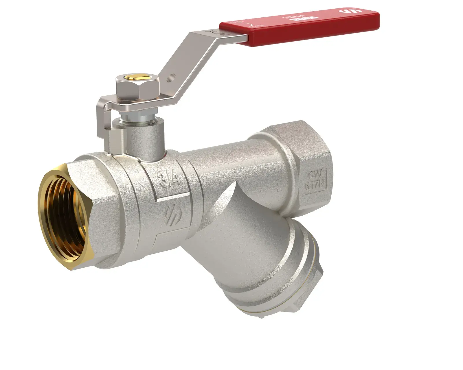 Ball valve with filter and red lever handle Sena Ni-Free 1" F x 1" F 752305