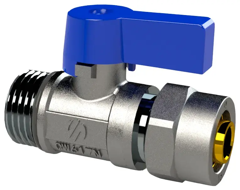 Mini ball valve with blue handle Multilayer 1/2" M x 16x2 mm 868010
