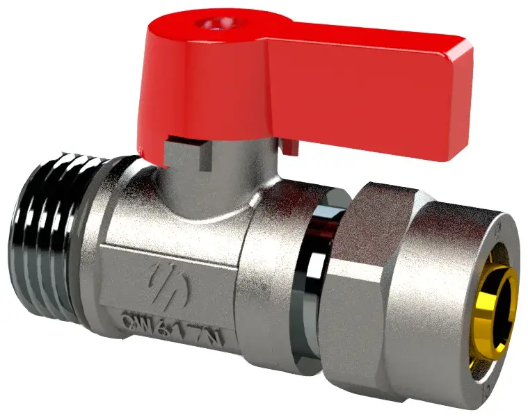Mini ball valve with red handle Multilayer 1/2" M x 16x2 mm 868015
