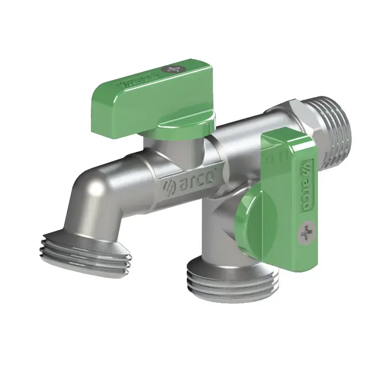 Double garden tap Nano Double with green handle 1/2" M NPT x 2x 3/4" hose thread 00473
