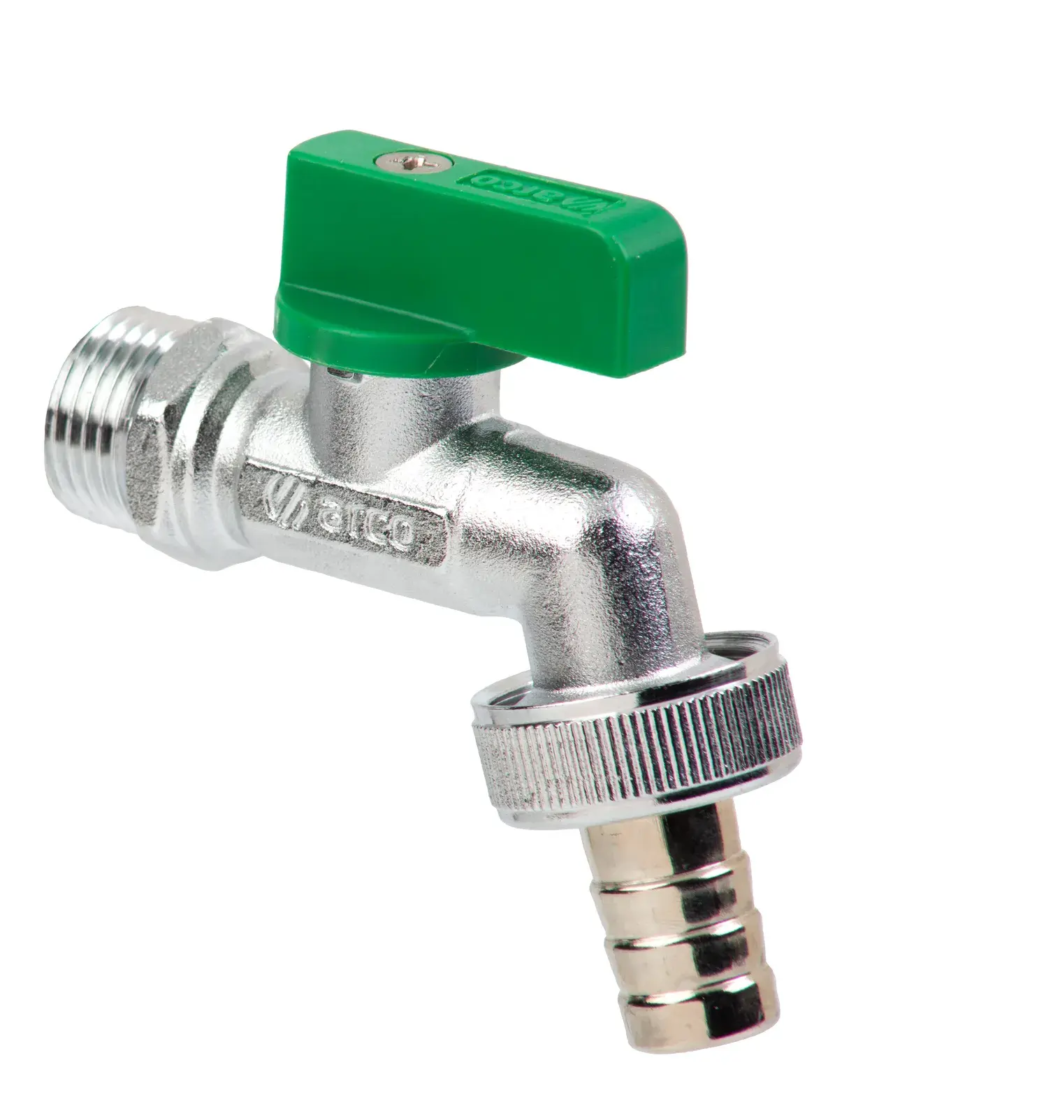 Garden tap Nano with green handle 1/2" M x 1/2" M, 15 mm hose nozzle 00460